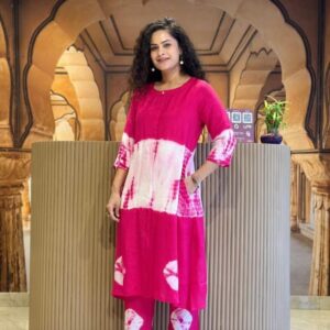 Pink Tie-Dye Kurta Pant Set for Women | Casual & Daily Wear Ethnic Outfit