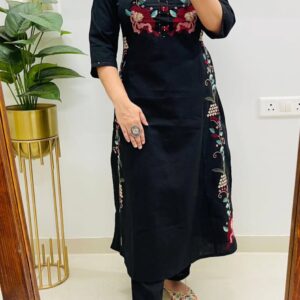 Black Embroidered Kurta Pant Set for Women | Stylish Ethnic & Office Wear