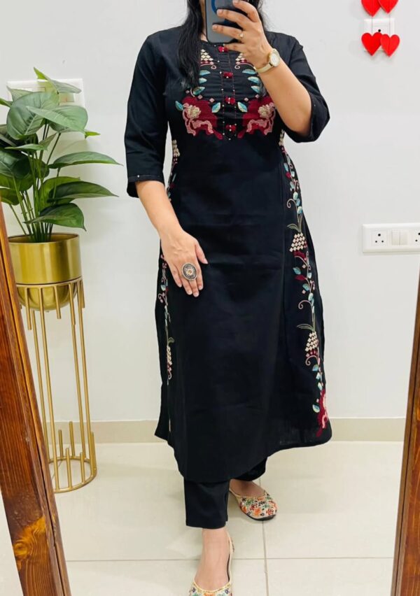 Black Embroidered Kurta Pant Set for Women | Stylish Ethnic & Office Wear