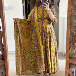 Mustard Yellow Floral Printed Anarkali Kurta for Women | Elegant Ethnic & Festive Wear