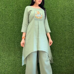 Sage Green Printed Kurta Palazzo Co-Ord Set for Women | Casual & Daily Wear Ethnic Outfit