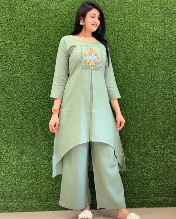 Sage Green Printed Kurta Palazzo Co-Ord Set for Women | Casual & Daily Wear Ethnic Outfit