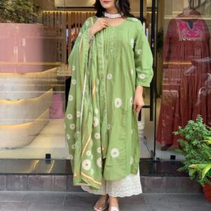 Green Floral Kurta Pant Set with Dupatta for Women | Stylish Ethnic Daily & Festive Wear