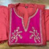rust brown anarkali suit set with pink embroidered yoke & dupatta for women | festive ethnic wear