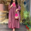 mauve pink anarkali suit set with embroidered yoke & dupatta for women | festive & ethnic wear