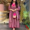 mauve pink anarkali suit set with embroidered yoke & dupatta for women | festive & ethnic wear