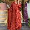 rust red floral printed cotton suit set with dupatta for women | ethnic festive & daily wear