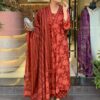 rust red floral printed cotton suit set with dupatta for women | ethnic festive & daily wear