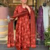 rust red floral printed cotton suit set with dupatta for women | ethnic festive & daily wear