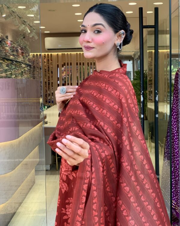 rust red floral printed cotton suit set with dupatta for women | ethnic festive & daily wear