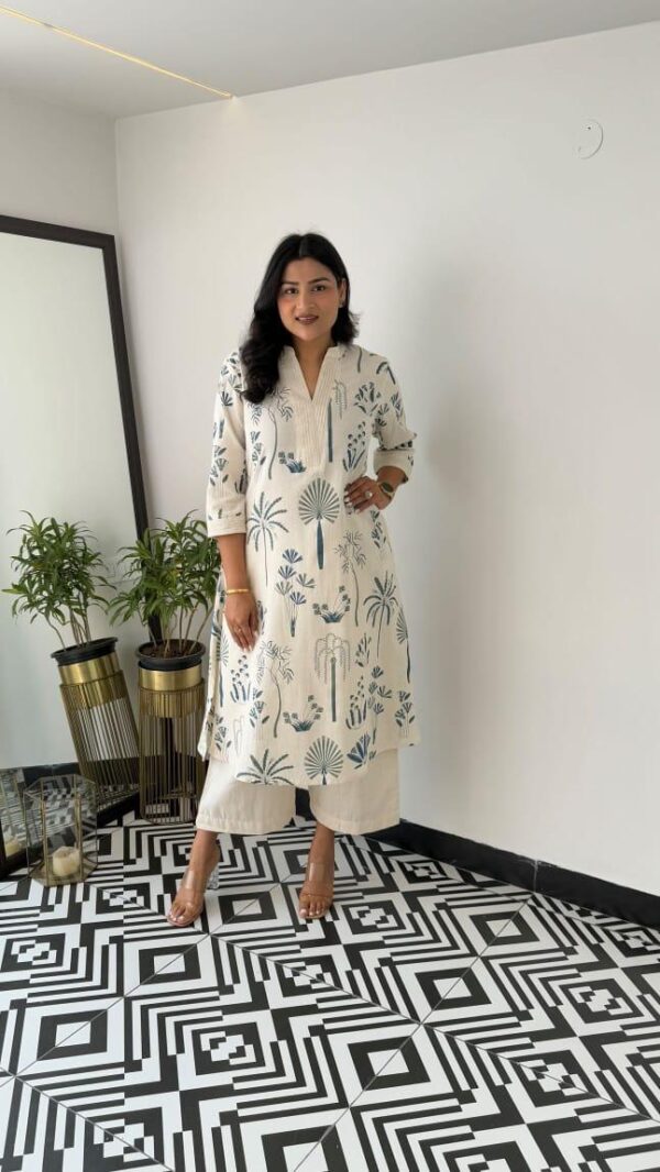 Cream Printed Kurta Pant Set for Women | Minimal Casual & Office Wear Ethnic Outfit