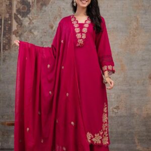 Pink Embroidered Kurta Pant Set with Dupatta for Women | Festive Ethnic Wear