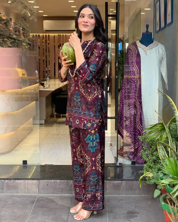 Maroon Printed Co-Ord Set for Women | Ethnic Kurta Pant Set for Casual & Festive Wear