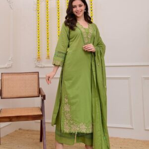 Green Embroidered Kurta Pant Set with Dupatta for Women | Elegant Festive Ethnic Wear