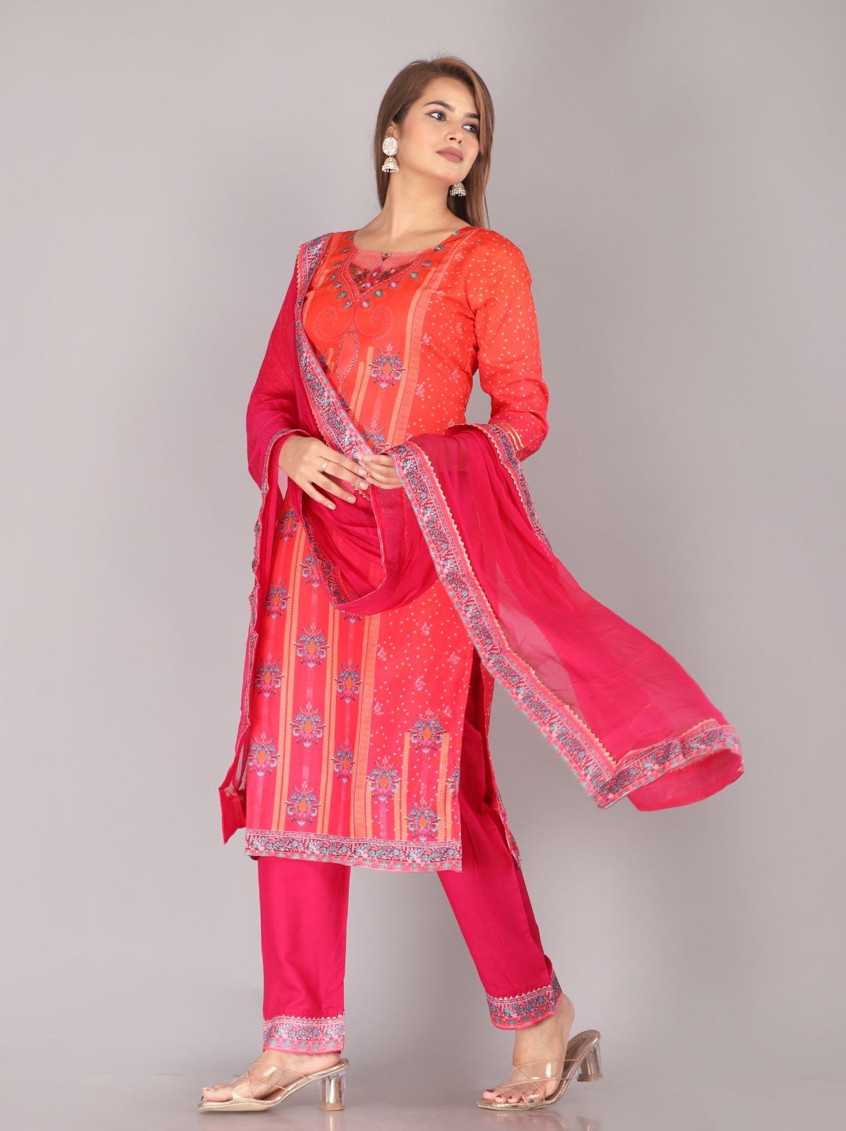 Red Embroidered Kurta Pant Set with Dupatta for Women | Festive Ethnic Wear - Image 6