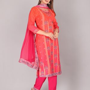 Red Embroidered Kurta Pant Set with Dupatta for Women | Festive Ethnic Wear
