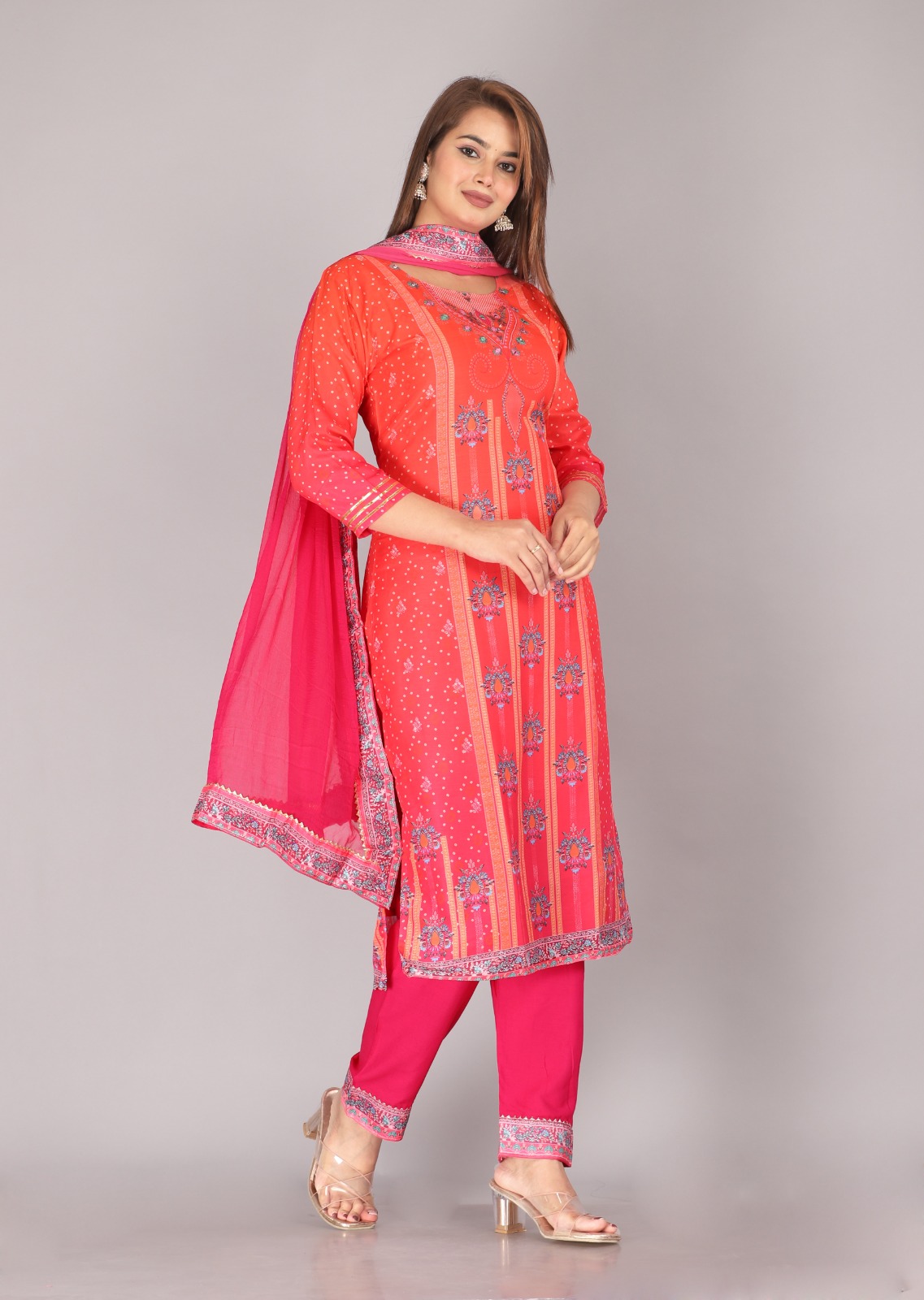 Red Embroidered Kurta Pant Set with Dupatta for Women | Festive Ethnic Wear