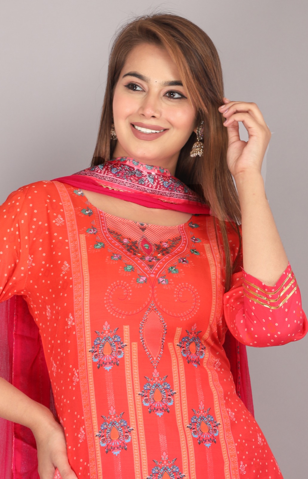 Red Embroidered Kurta Pant Set with Dupatta for Women | Festive Ethnic Wear - Image 2