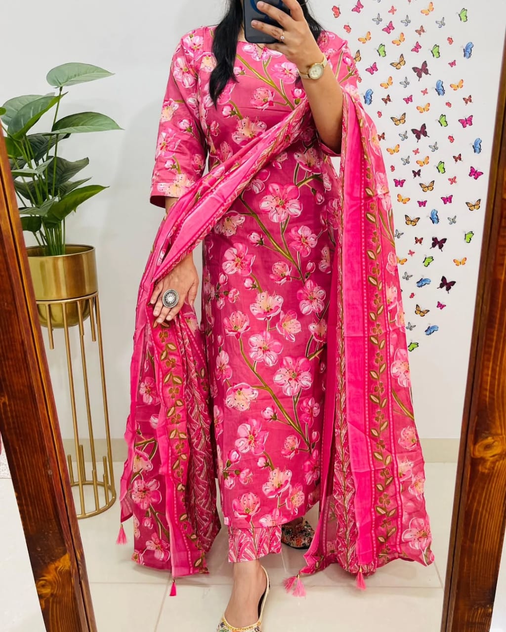 Pink Floral Kurta Pant Set with Dupatta for Women | Stylish Ethnic Wear - Image 7