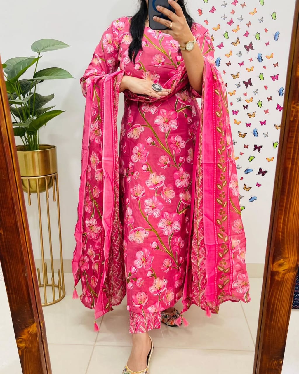 Pink Floral Kurta Pant Set with Dupatta for Women | Stylish Ethnic Wear - Image 6