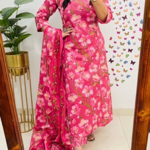 Pink Floral Kurta Pant Set with Dupatta for Women | Stylish Ethnic Wear