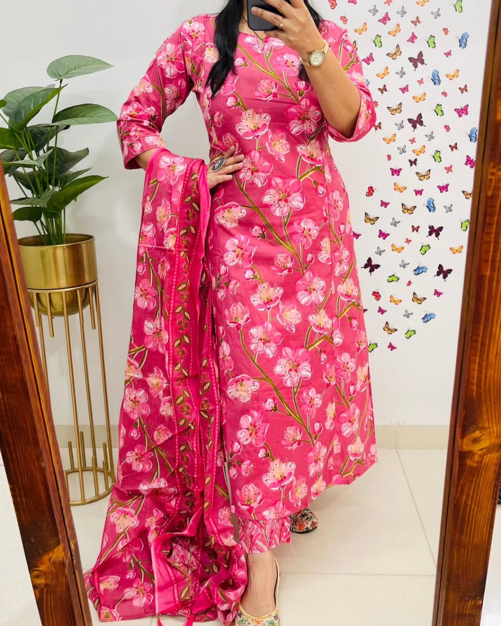 Pink Floral Kurta Pant Set with Dupatta for Women | Stylish Ethnic Wear