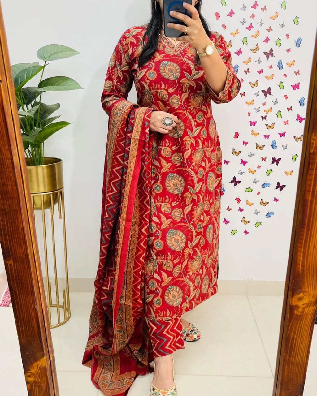 Red Printed Kurta Pant Set with Dupatta for Women | Festive & Daily Wear - Image 11