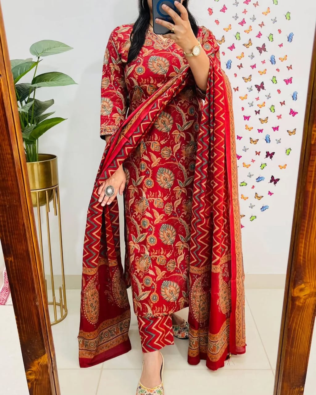 Red Printed Kurta Pant Set with Dupatta for Women | Festive & Daily Wear - Image 8