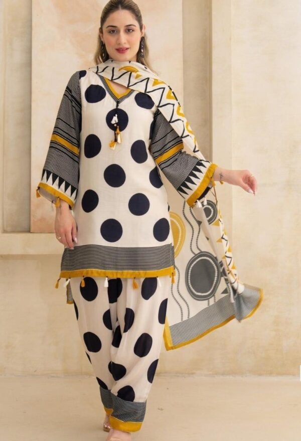 Jaipuri White & Black Printed Kurti Pant Dupatta Set | Stylish Ethnic Suit Set for Women
