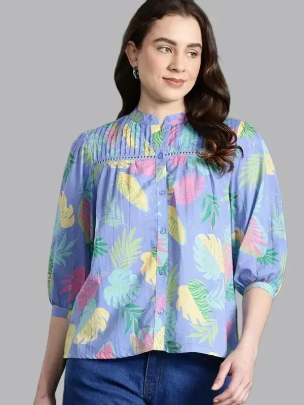 Women’s Blue Floral Printed 3/4 Sleeve Top