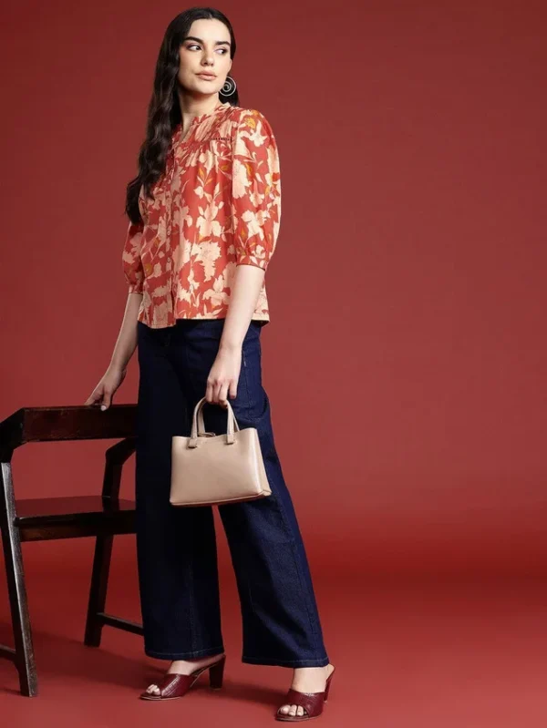 Rust Orange Floral Printed Women’s Top
