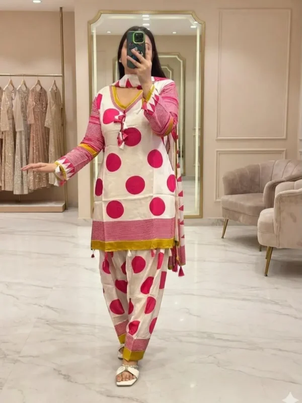 Jaipuri Women’s White & Pink Printed Kurta Pant Set with Dupatta | Designer Ethnic Suit Set
