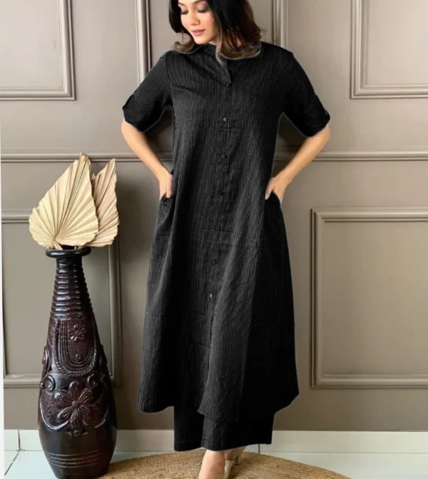 Black Striped Cotton Kurti Palazzo Set for Women | Designer A-Line ...