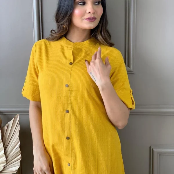 Mustard Yellow Striped Cotton Kurti Palazzo Set for Women | Designer A ...